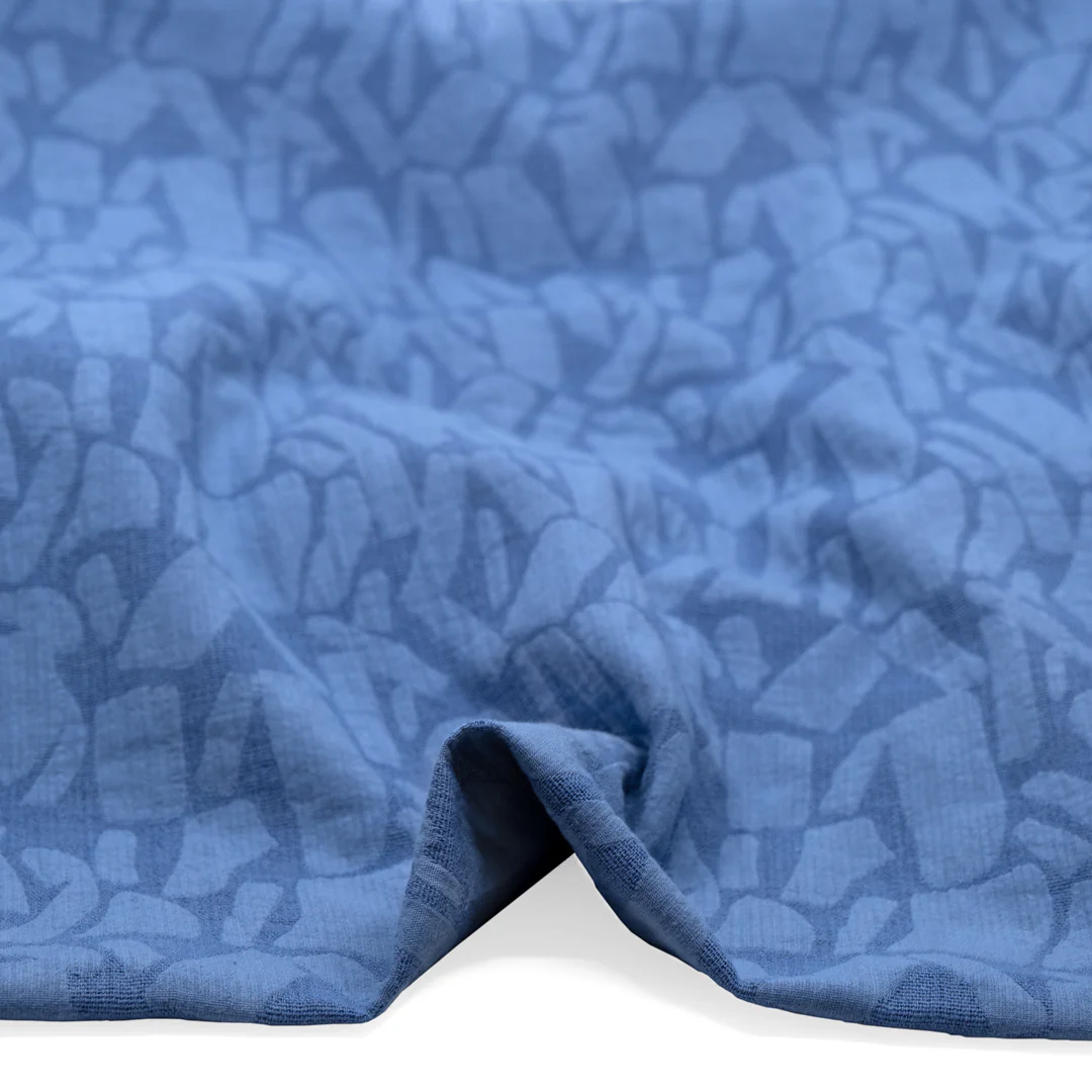 Abstract Textured Cotton Blend Jacquard - Blue Pool