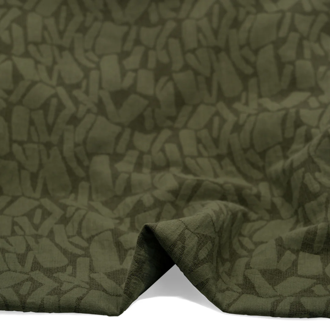 Abstract Textured Cotton Blend Jacquard - Khaki - Image 2