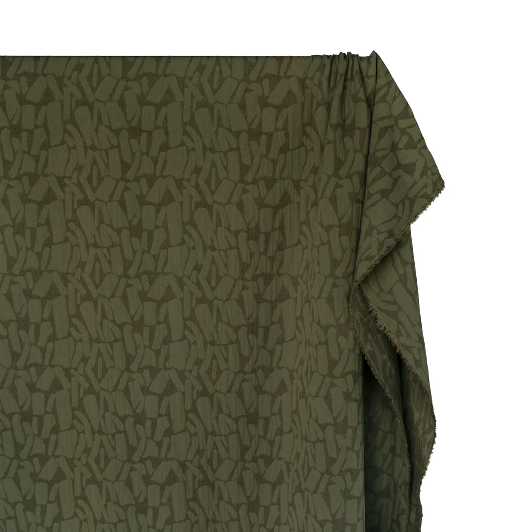 Abstract Textured Cotton Blend Jacquard - Khaki - Image 4