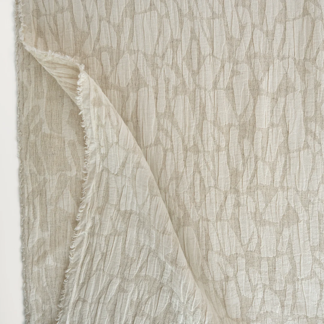 Abstract Textured Cotton Blend Jacquard - Oatmeal - Image 2