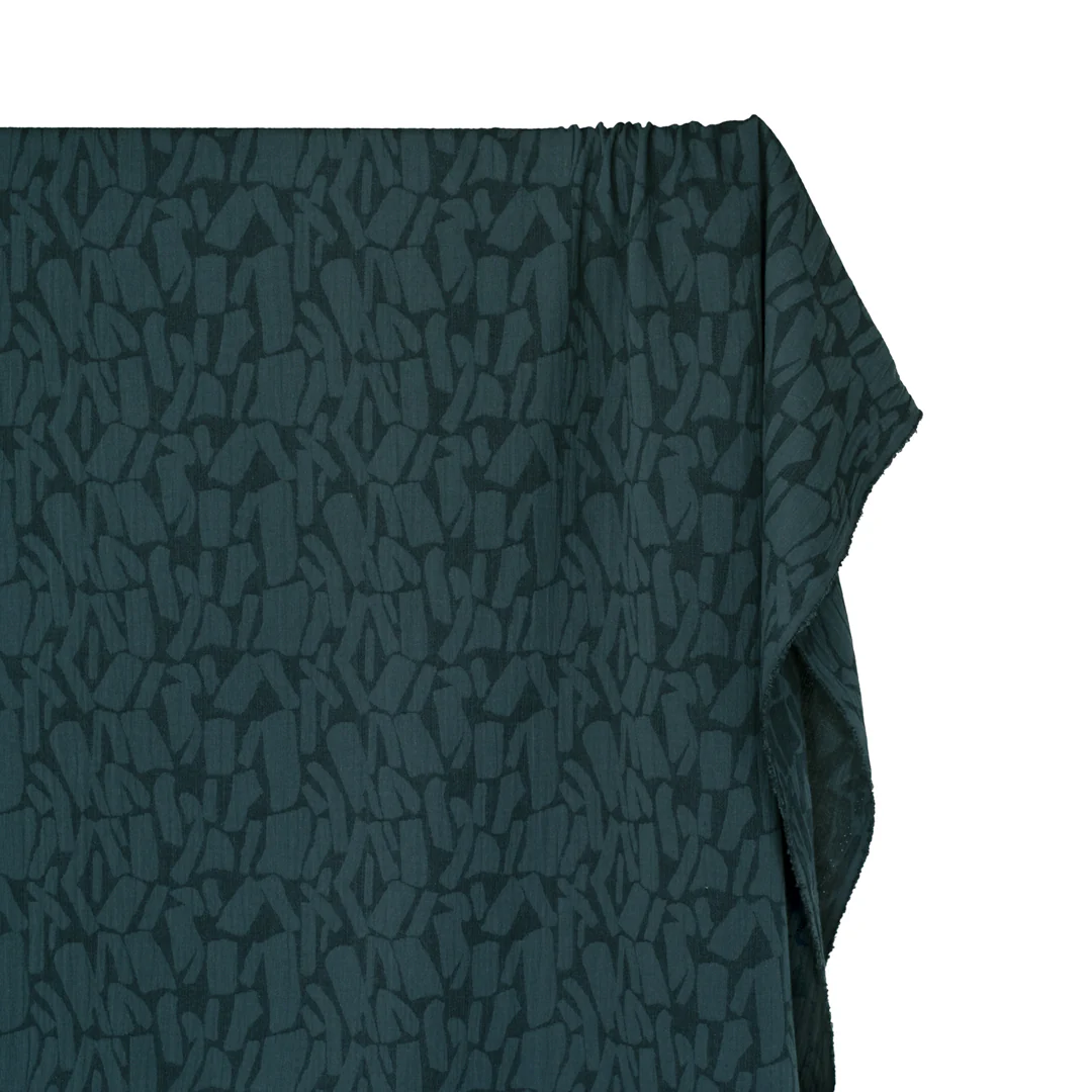 Abstract Textured Cotton Blend Jacquard - Petrol - Image 2