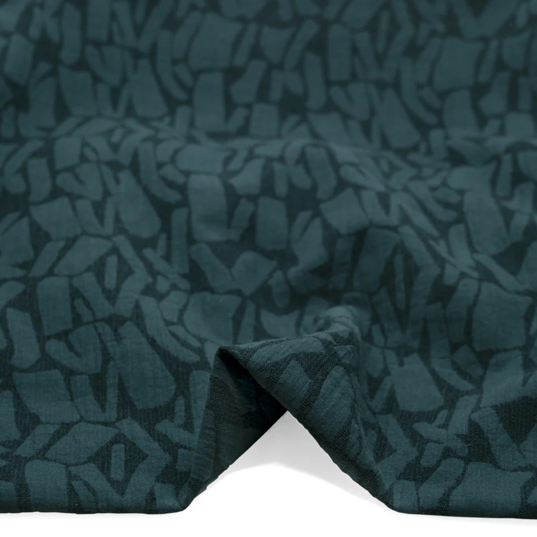 Abstract Textured Cotton Blend Jacquard - Petrol - Image 3