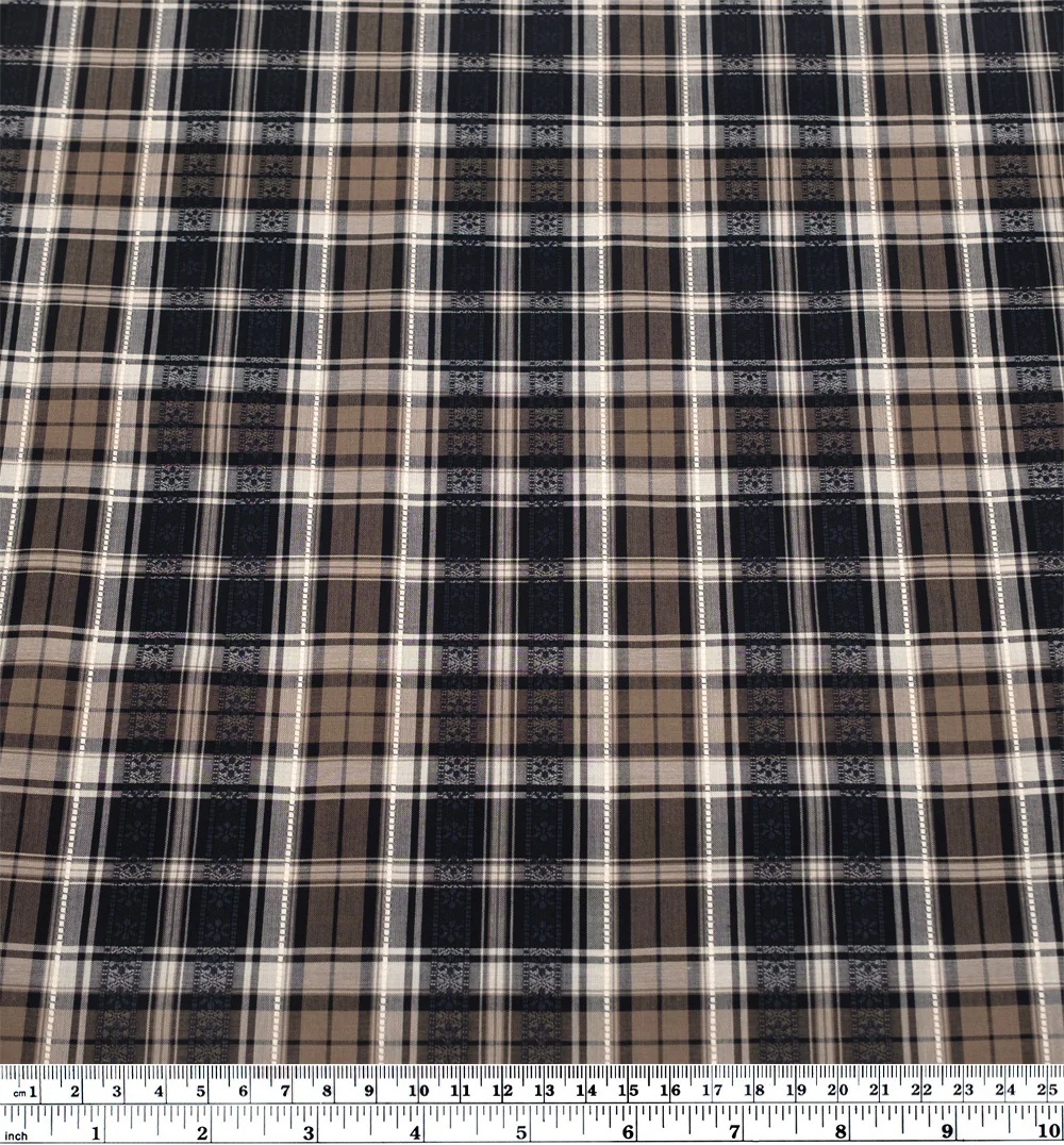 Alpine Plaid Embroidered Cotton Shirting - Black/Crimini - Image 3
