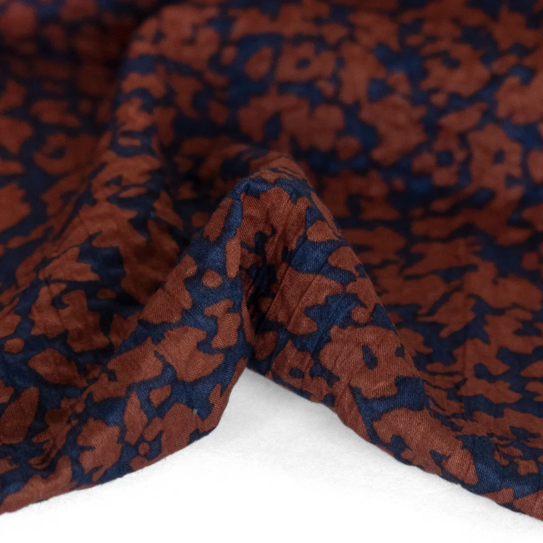 Animal Print Crinkle Cotton - Navy/Chocolate