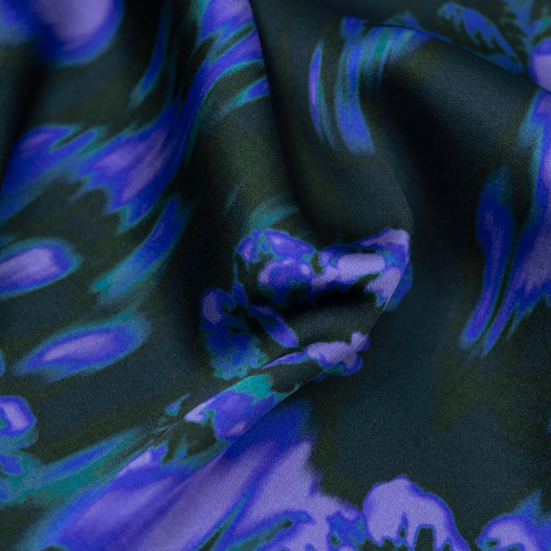 Aura Rose Viscose Satin - Azure/Midnight Blue