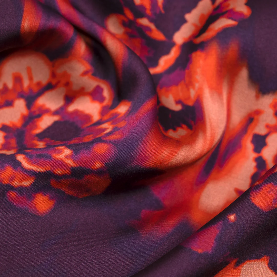 Aura Rose Viscose Satin - Flame/Currant