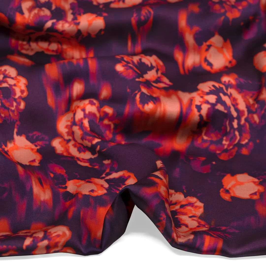 Aura Rose Viscose Satin - Flame/Currant - Image 2