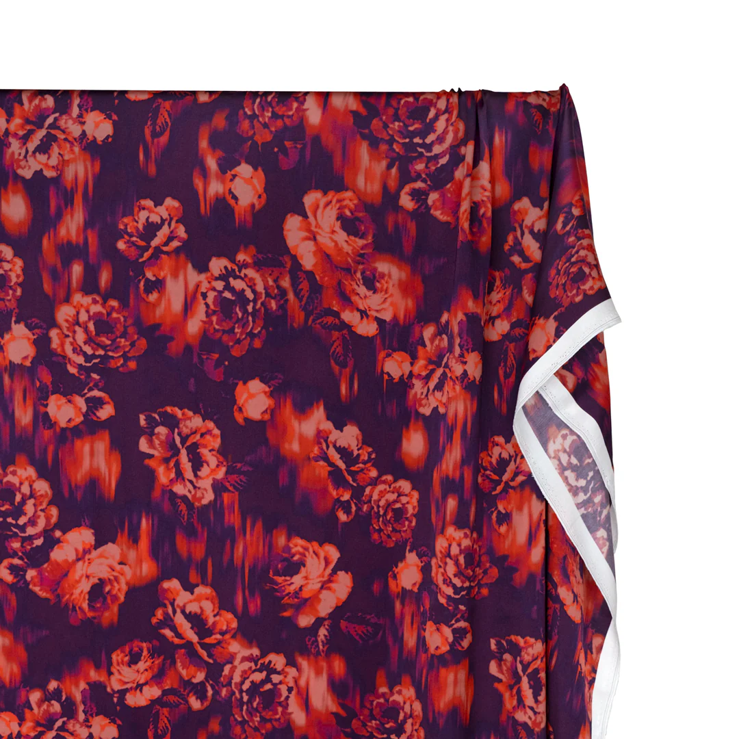 Aura Rose Viscose Satin - Flame/Currant - Image 3
