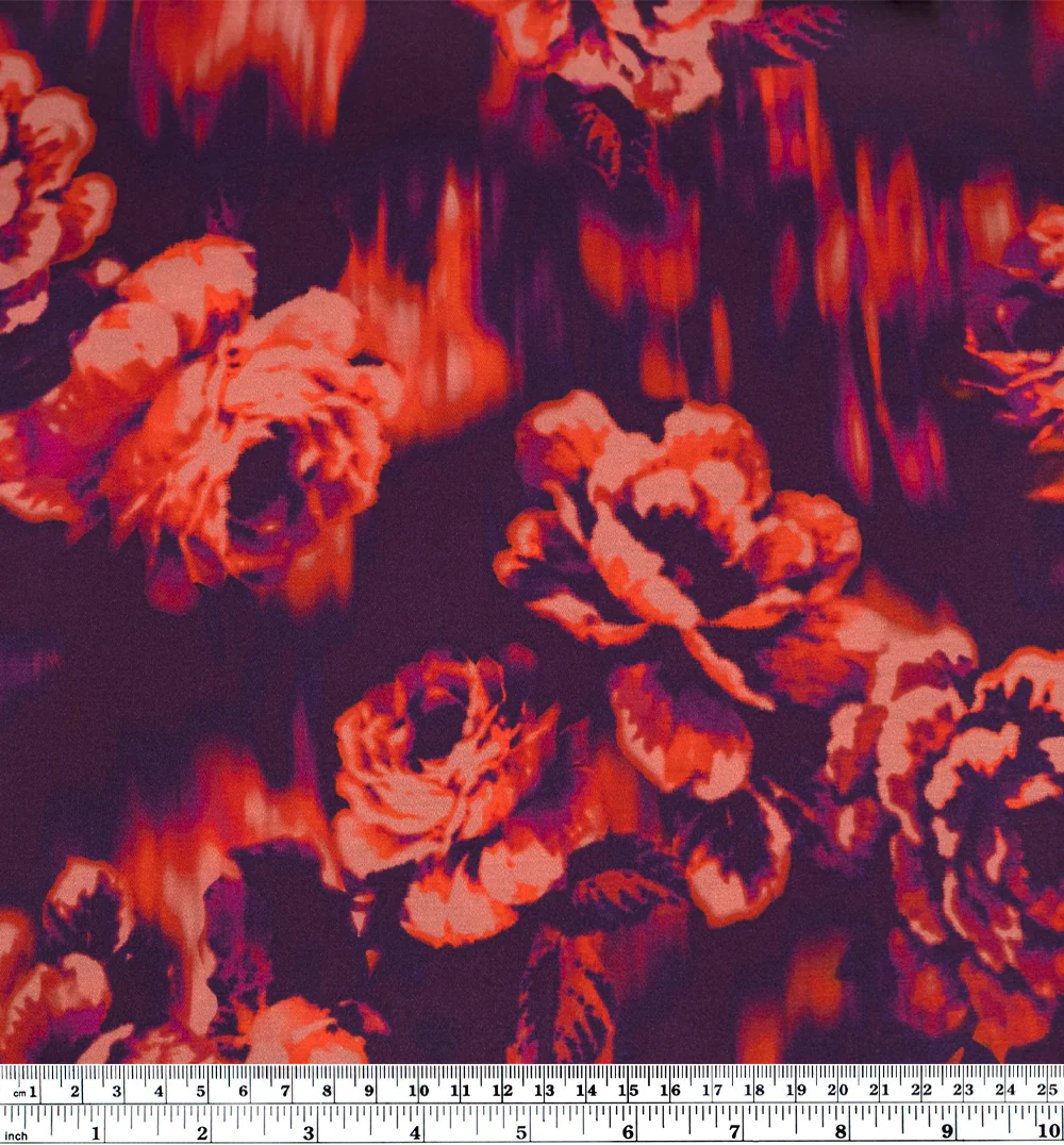 Aura Rose Viscose Satin - Flame/Currant - Image 4