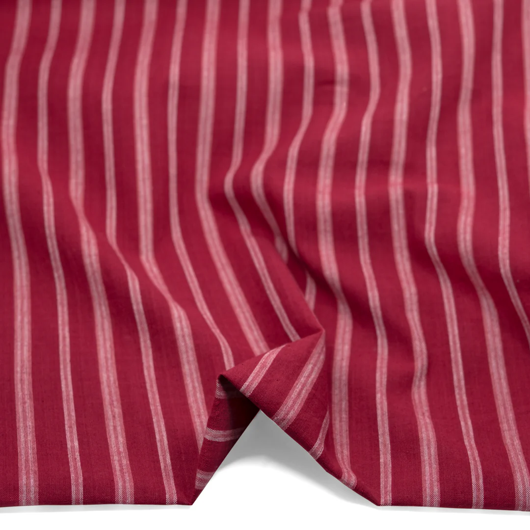 Awning Stripe Handwoven Cotton - Raspberry/White - Image 2