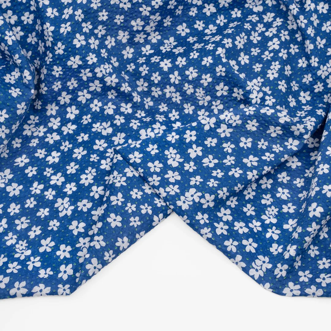 Backyard Bash Crinkle Cotton - Lapis/White