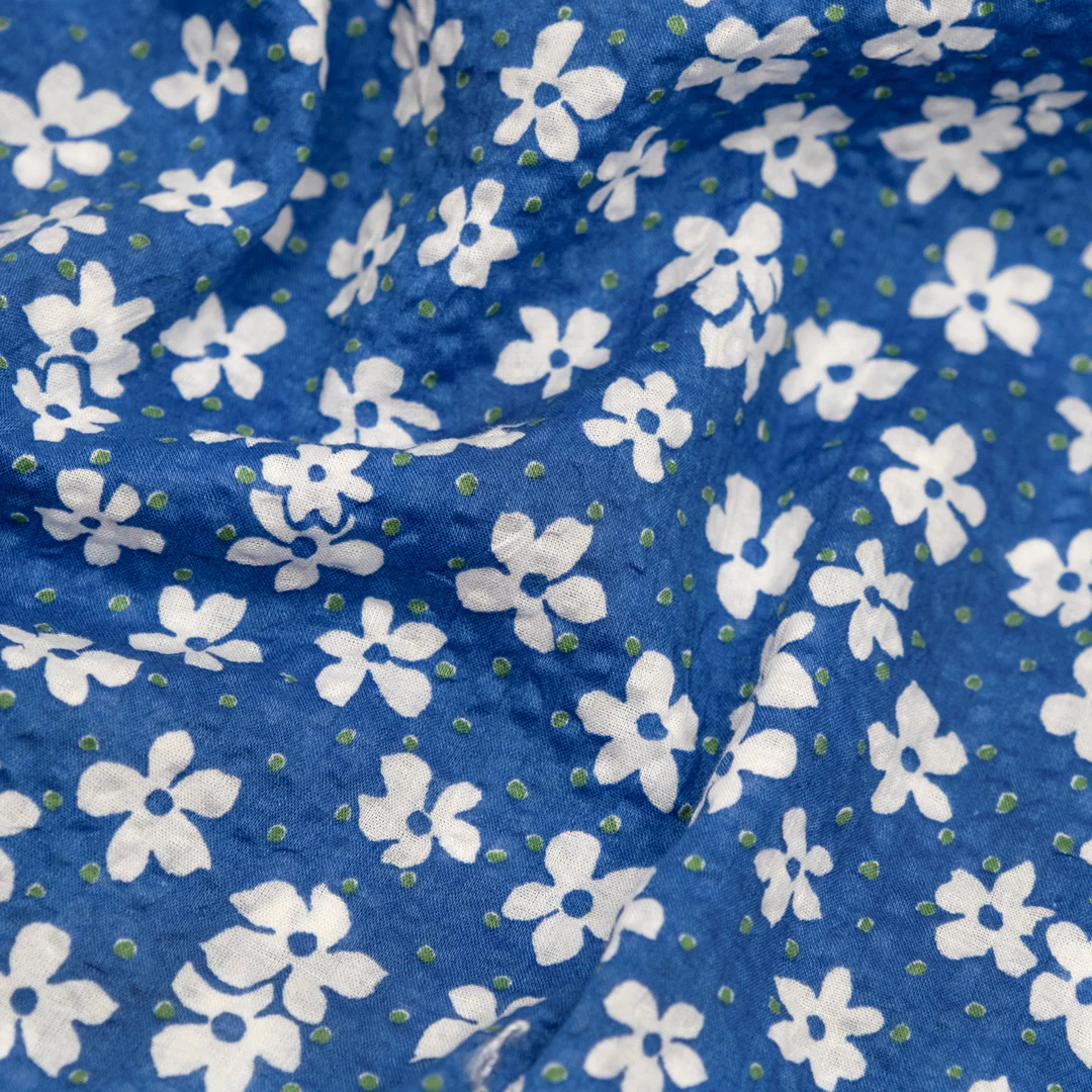 Backyard Bash Crinkle Cotton - Lapis/White - Image 2