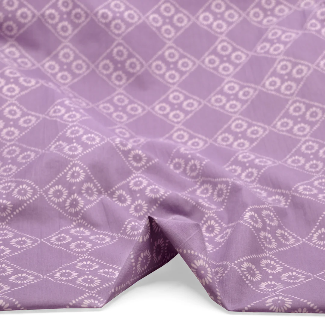 Bandana Block Printed Organic Cotton Batiste - Lilac/Pale Pink - Image 2