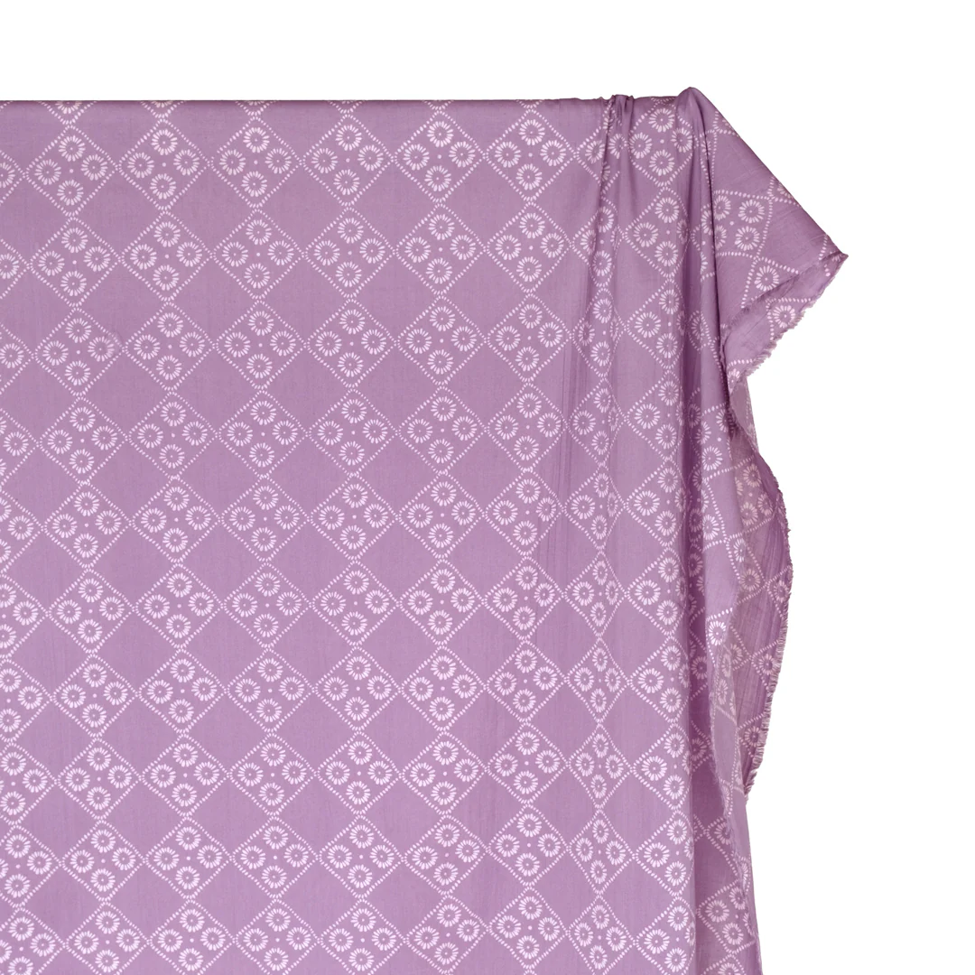 Bandana Block Printed Organic Cotton Batiste - Lilac/Pale Pink - Image 3