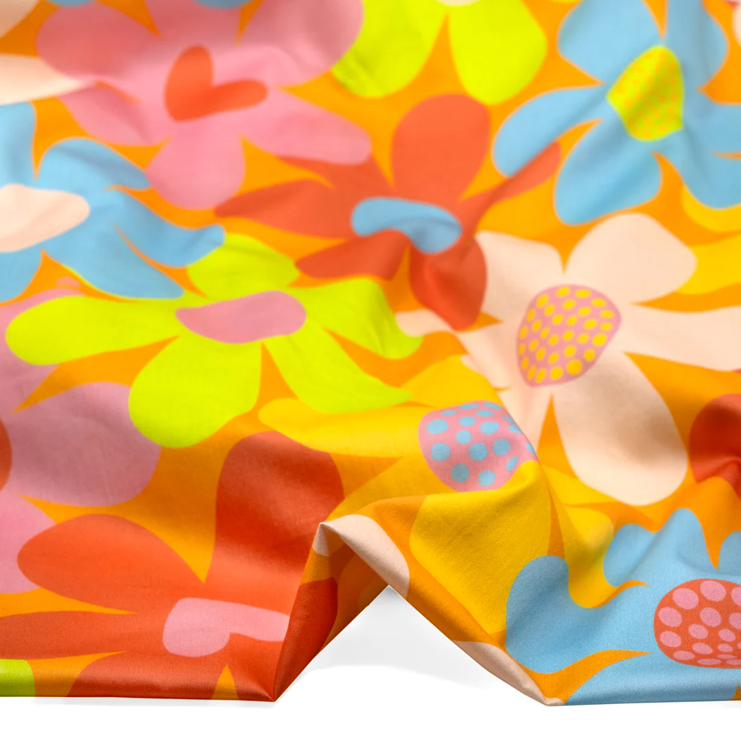 Betty Organic Cotton Sateen - Turmeric/Carnation/Limeade