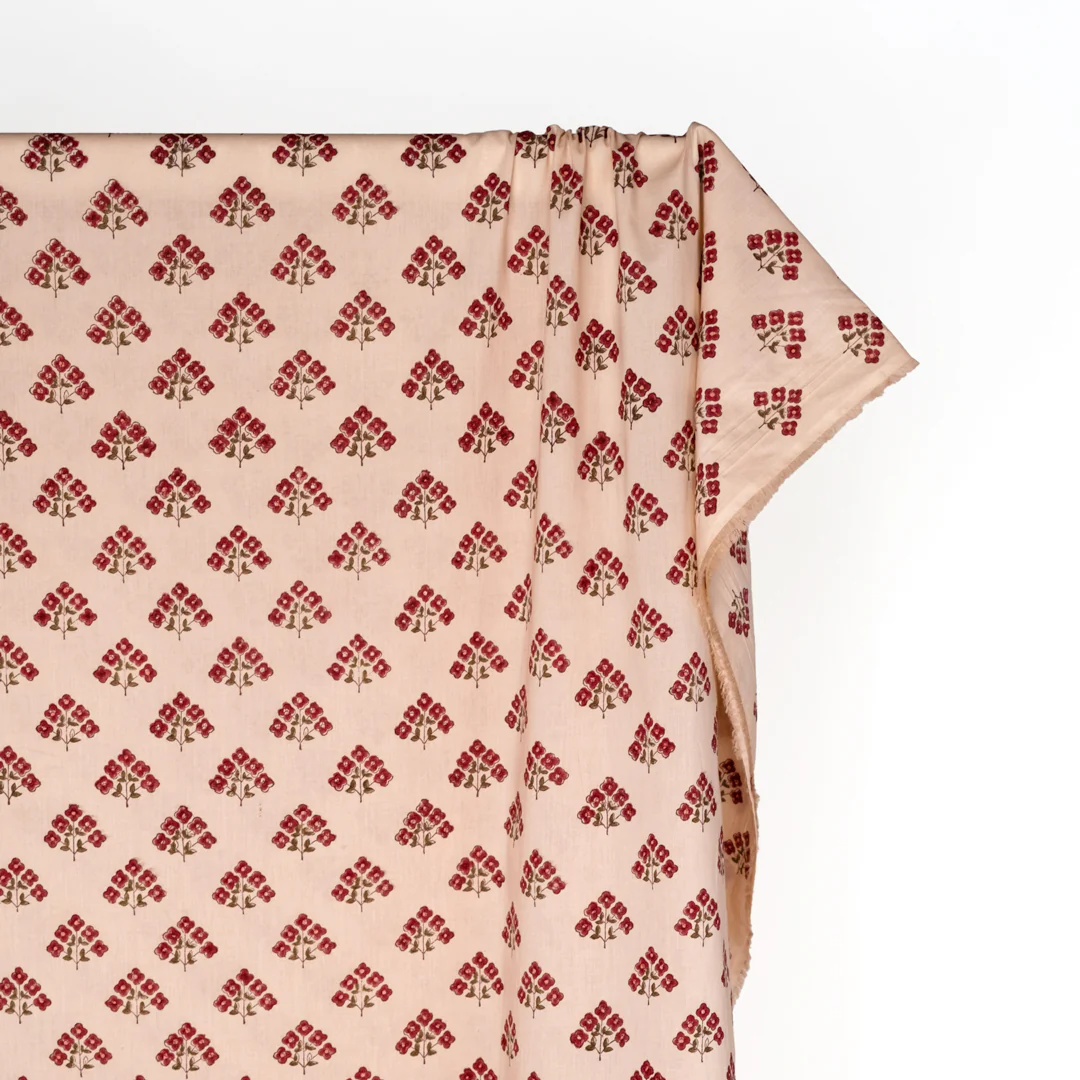 Bloom Block Printed Organic Cotton Batiste - Biscotti/Cranberry - Image 3