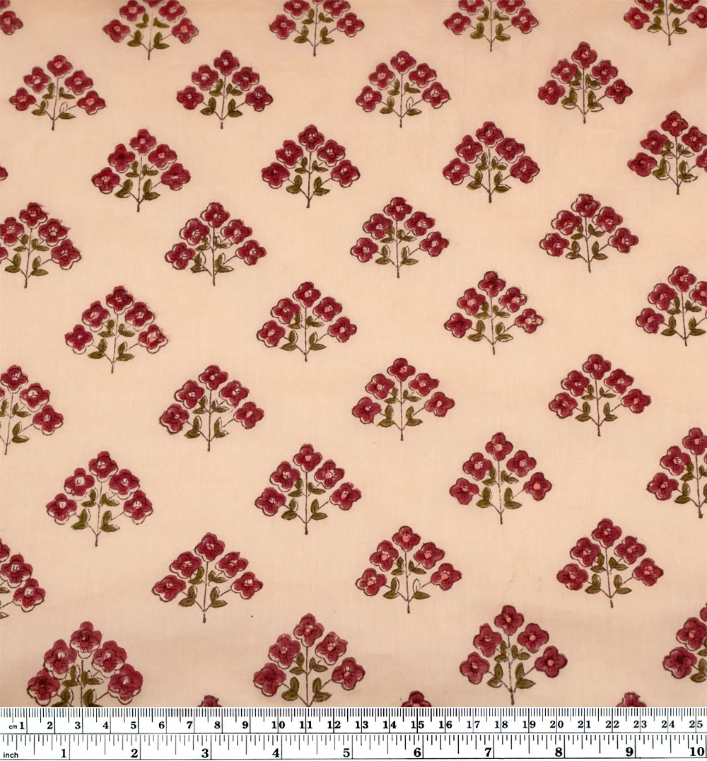 Bloom Block Printed Organic Cotton Batiste - Biscotti/Cranberry - Image 4