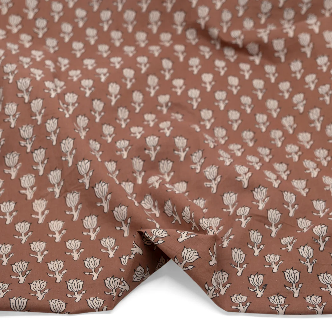 Bloom Block Printed Organic Cotton Batiste - Cappuccino/Fawn - Image 2