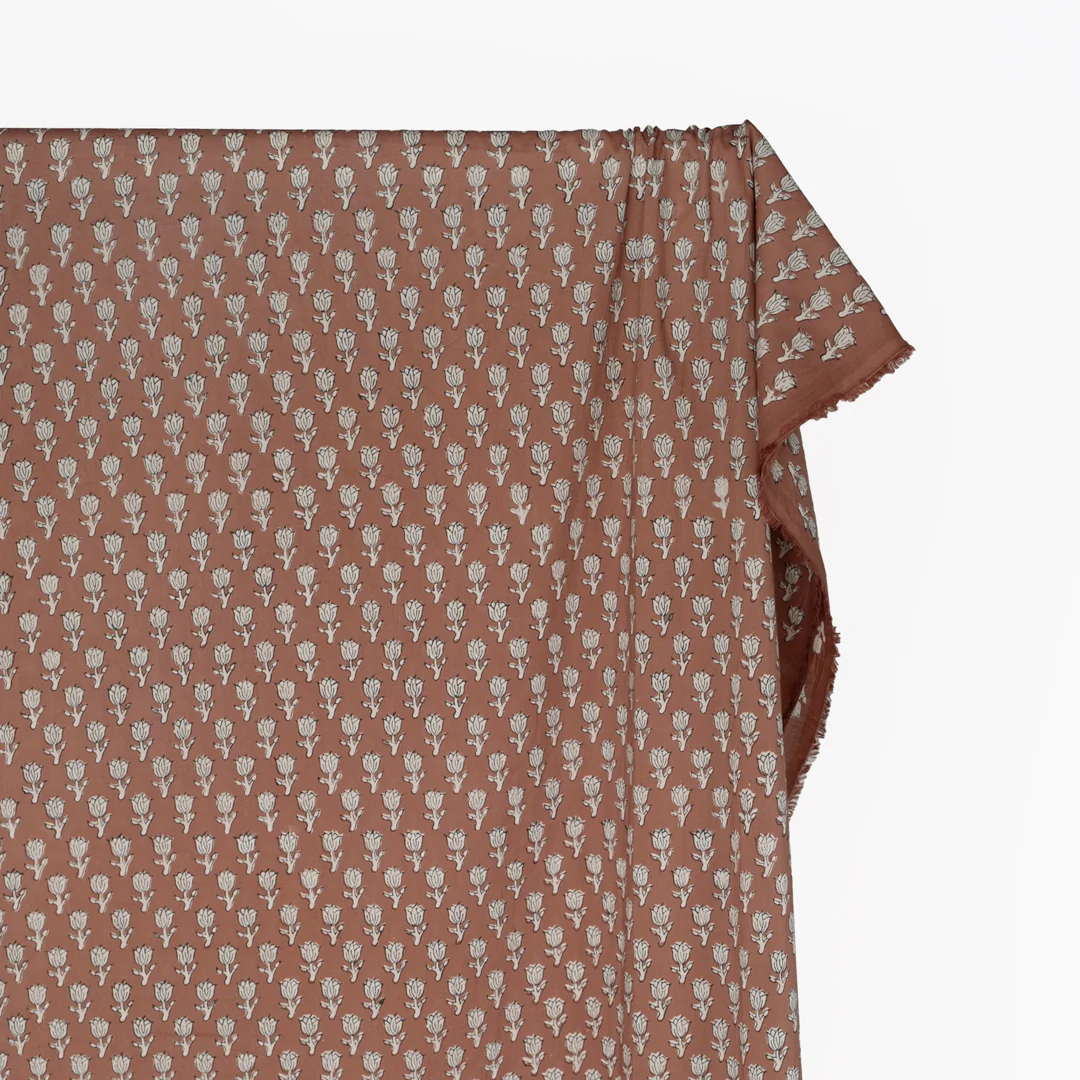 Bloom Block Printed Organic Cotton Batiste - Cappuccino/Fawn - Image 3