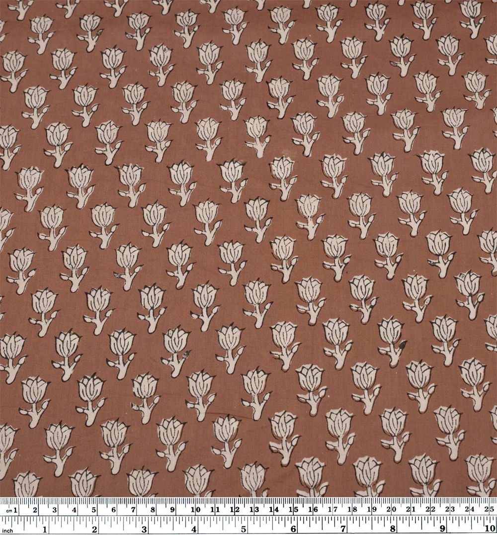 Bloom Block Printed Organic Cotton Batiste - Cappuccino/Fawn - Image 4