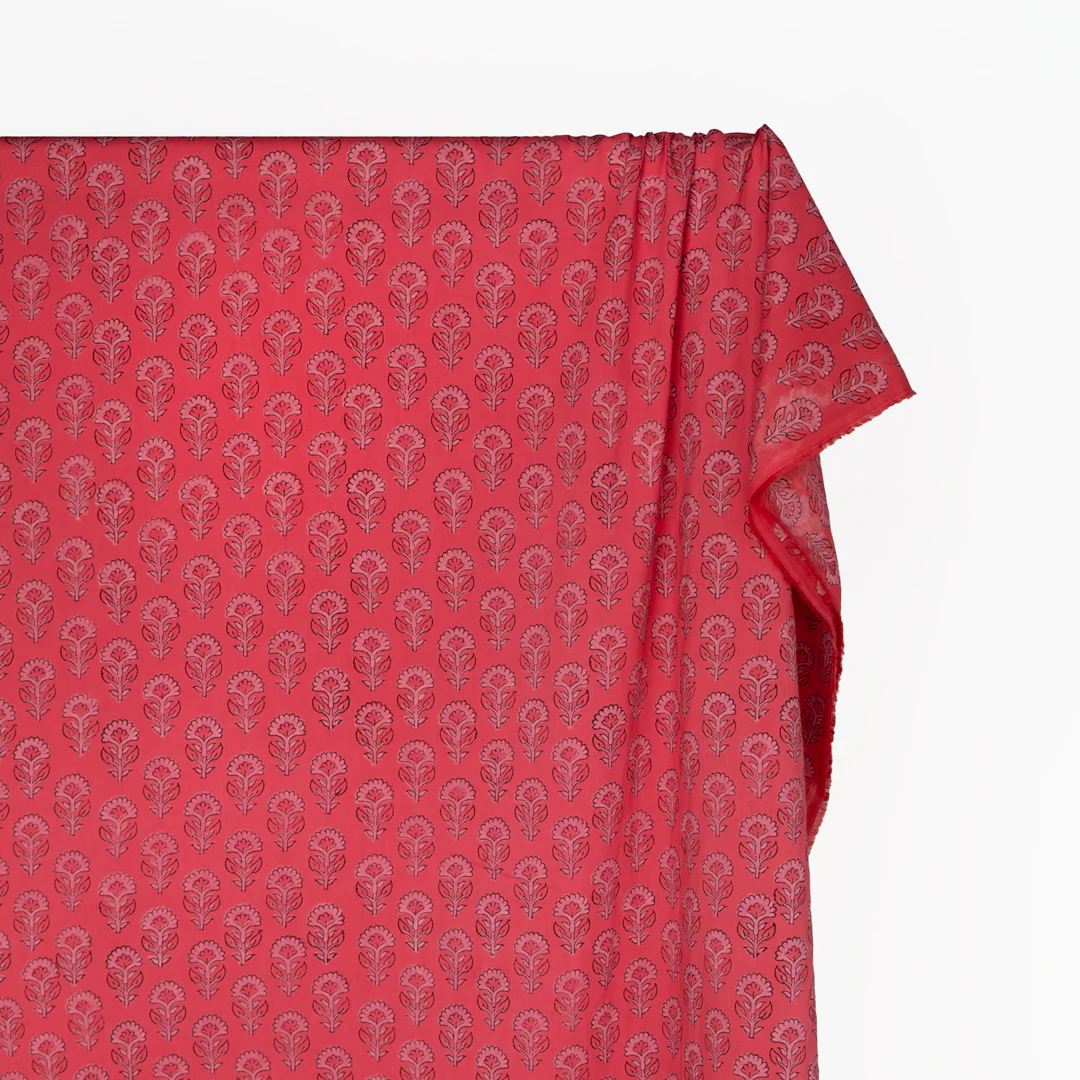 Bloom Block Printed Organic Cotton Batiste - Cherry Pink/Rose - Image 4