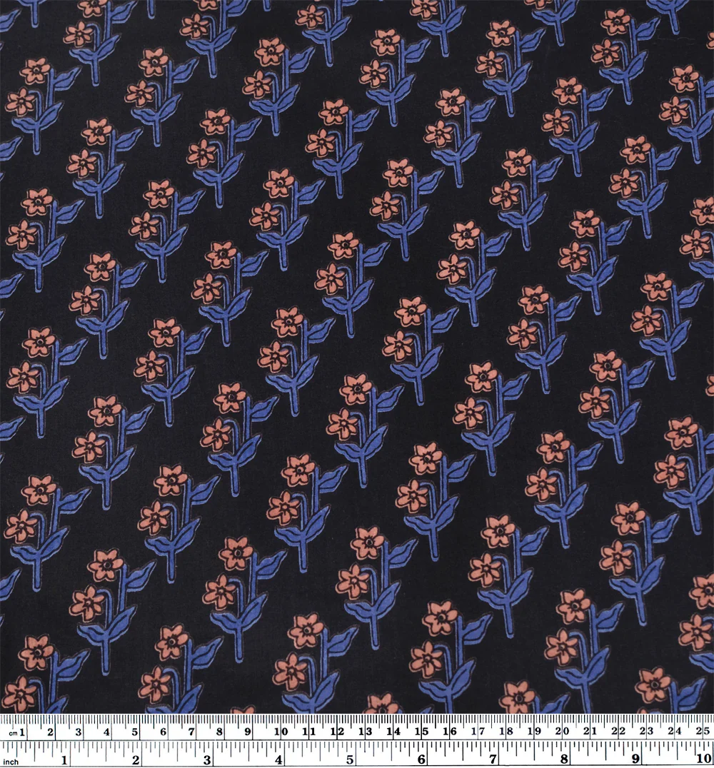 Bloom Block Printed Organic Cotton Batiste - Ink/Azure/Guava - Image 4