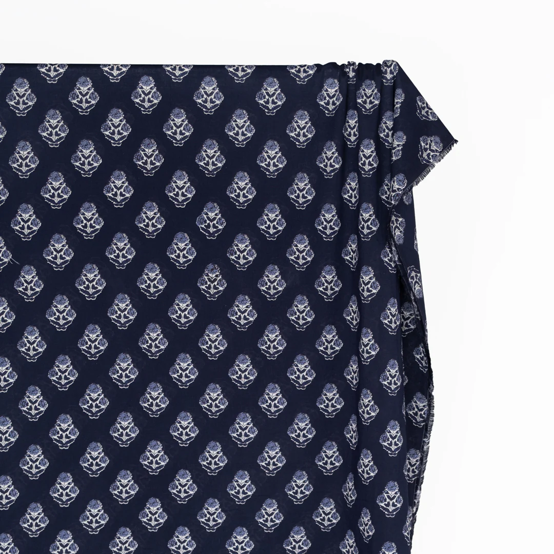 Bloom Block Printed Organic Cotton Batiste - Midnight Blue/White - Image 3