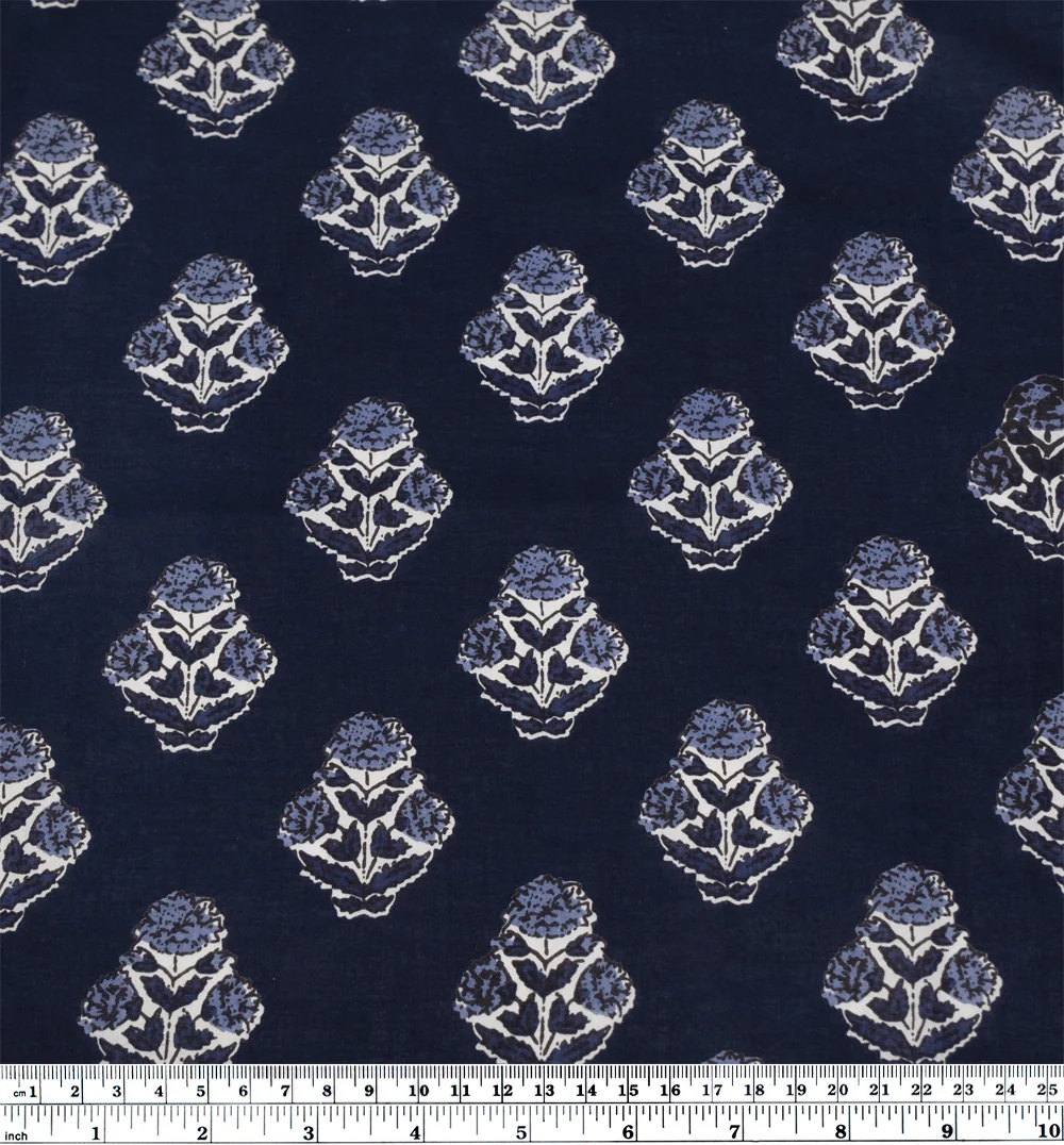 Bloom Block Printed Organic Cotton Batiste - Midnight Blue/White - Image 4