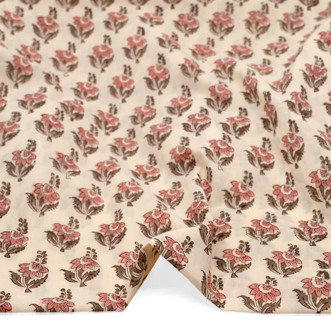 Bloom Block Printed Organic Cotton Batiste - Parchment/Petal/Cardamom - Image 2