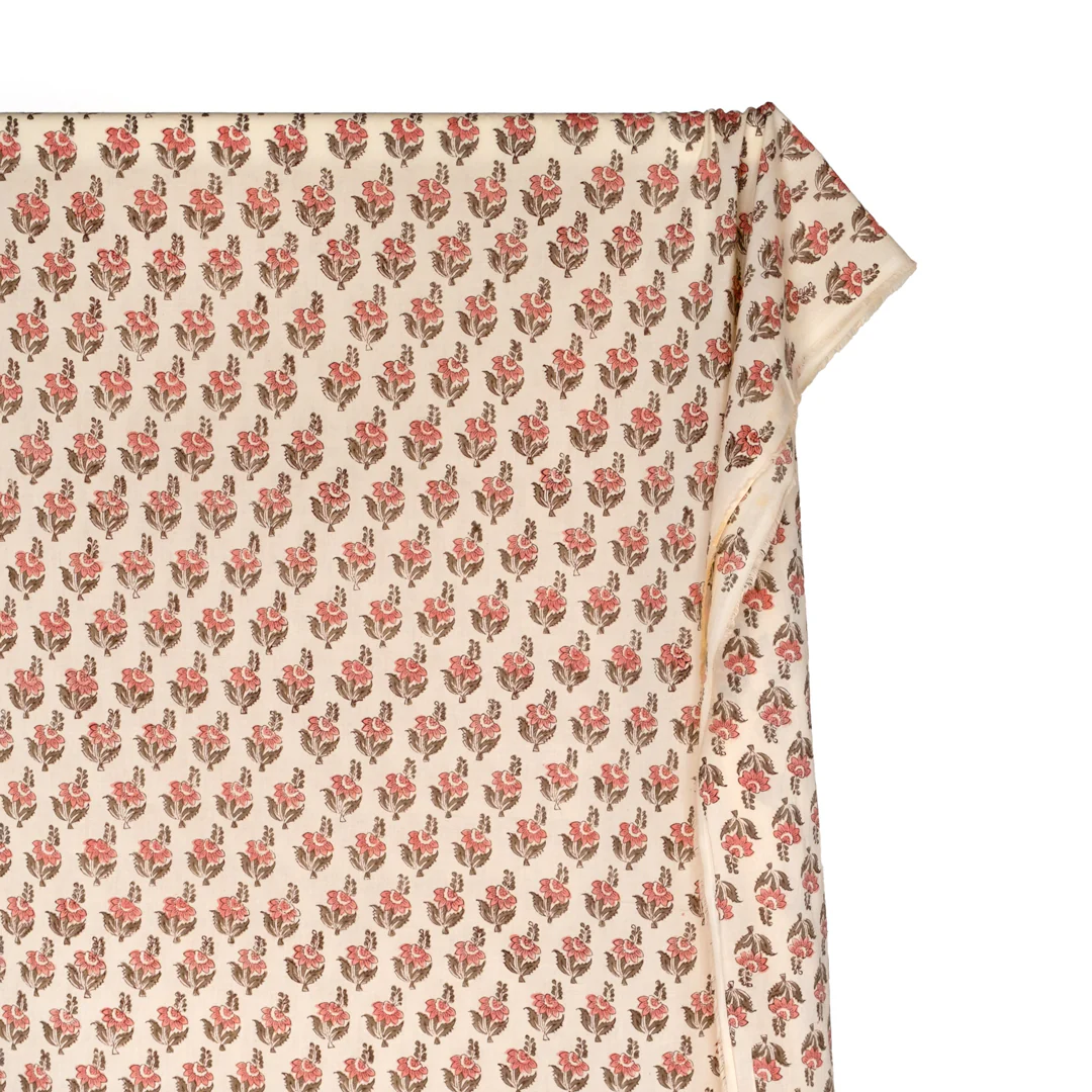 Bloom Block Printed Organic Cotton Batiste - Parchment/Petal/Cardamom - Image 3
