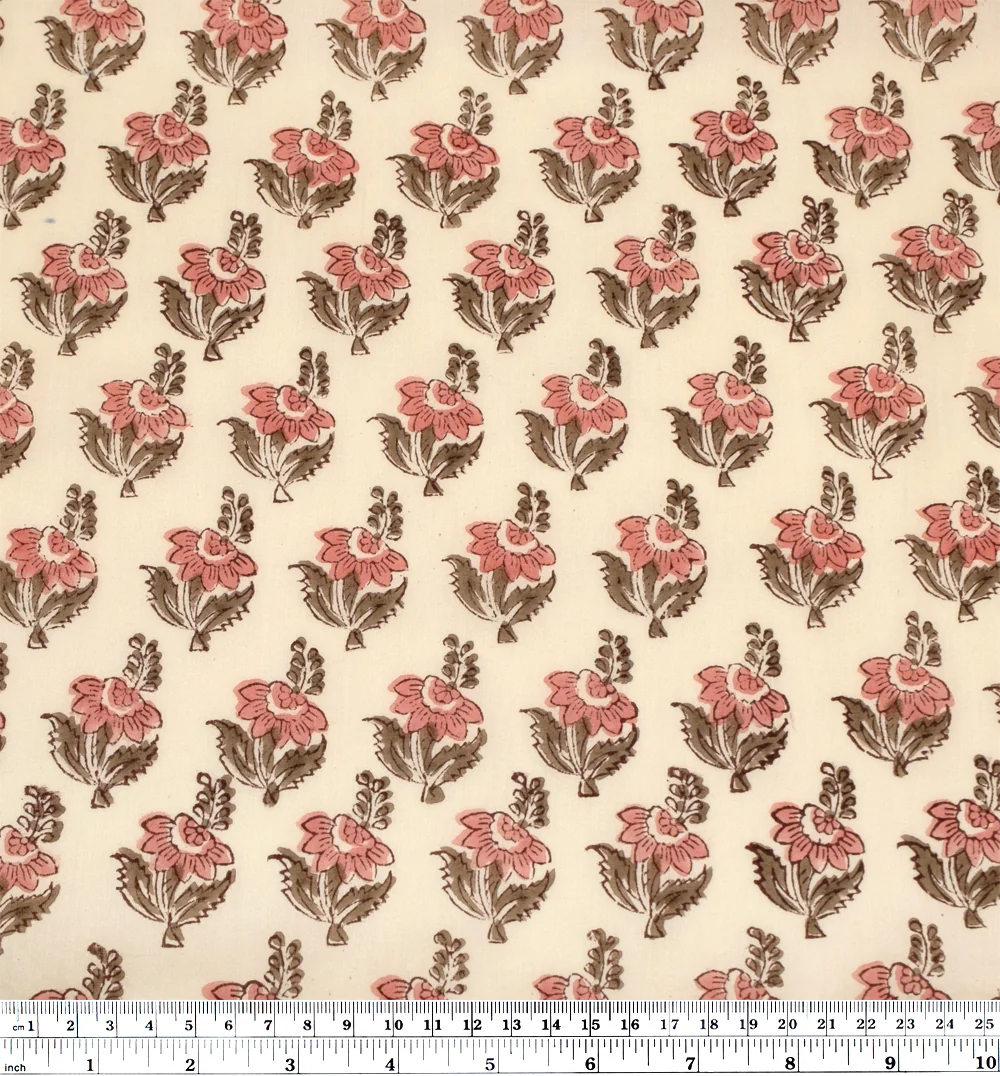 Bloom Block Printed Organic Cotton Batiste - Parchment/Petal/Cardamom - Image 4