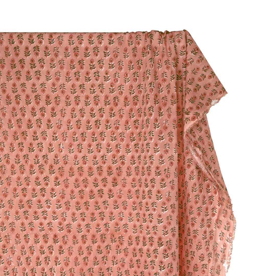Bloom Block Printed Organic Cotton Batiste - Apricot/Clay/Caper - Image 3