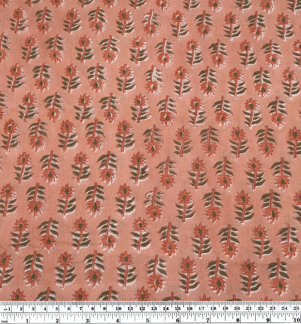 Bloom Block Printed Organic Cotton Batiste - Apricot/Clay/Caper - Image 4