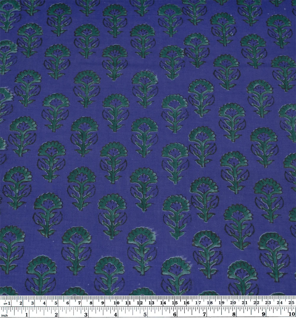 Bloom Block Printed Organic Cotton Batiste - Azure/Emerald - Image 4
