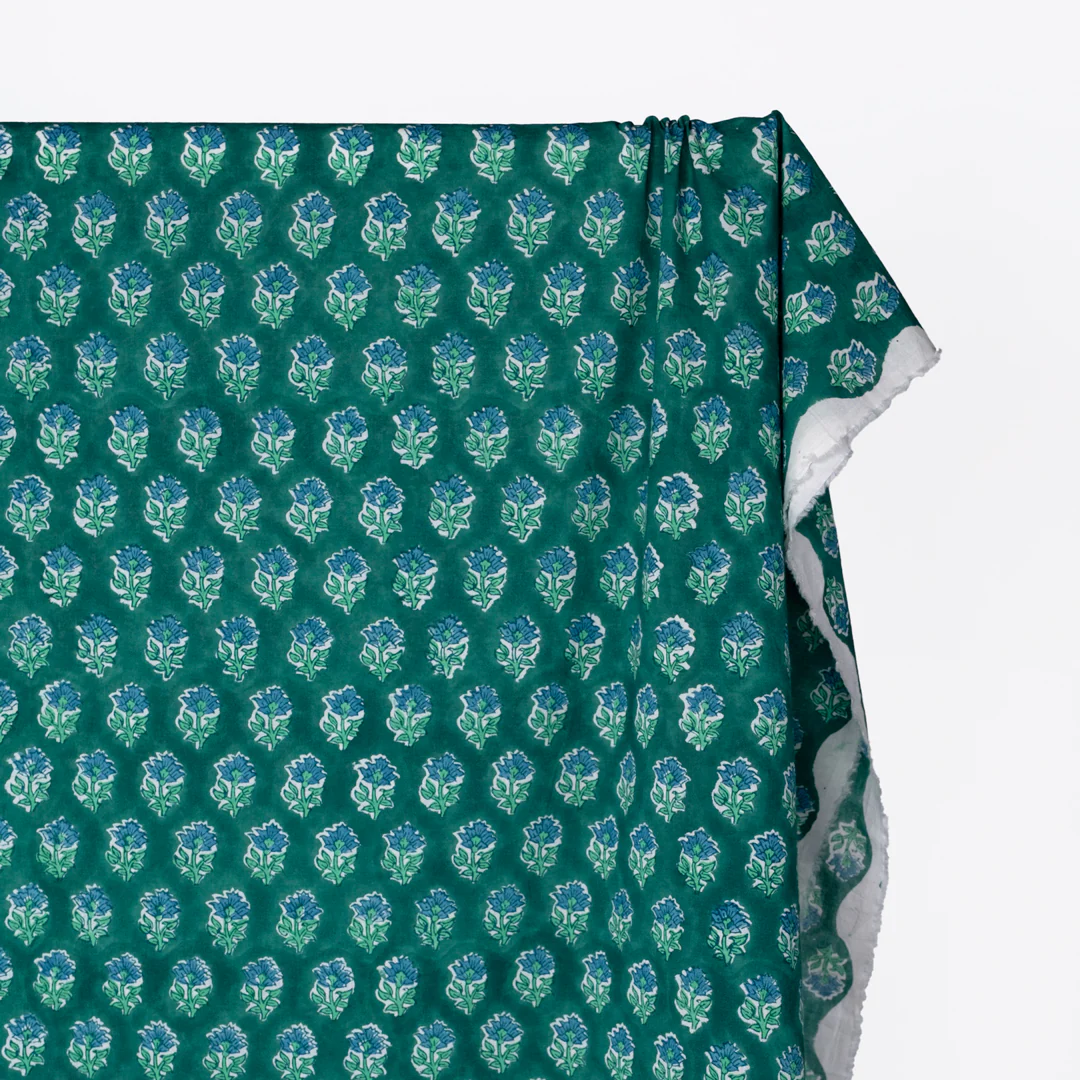 Bloom Block Printed Organic Cotton Batiste - Beetle/Mint/Pacific - Image 3