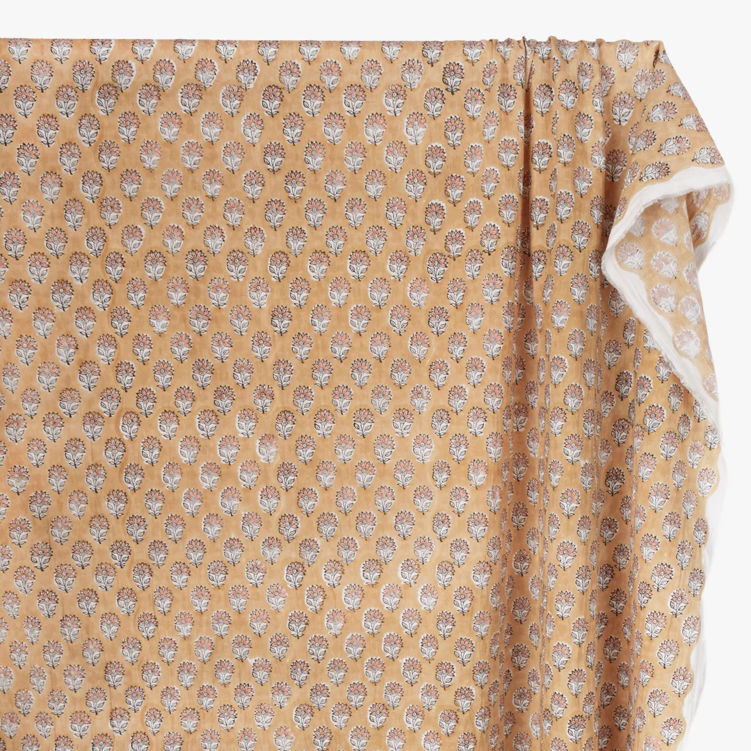 Bloom Block Printed Organic Cotton Batiste - Biscuit/Dusty Peach - Image 2