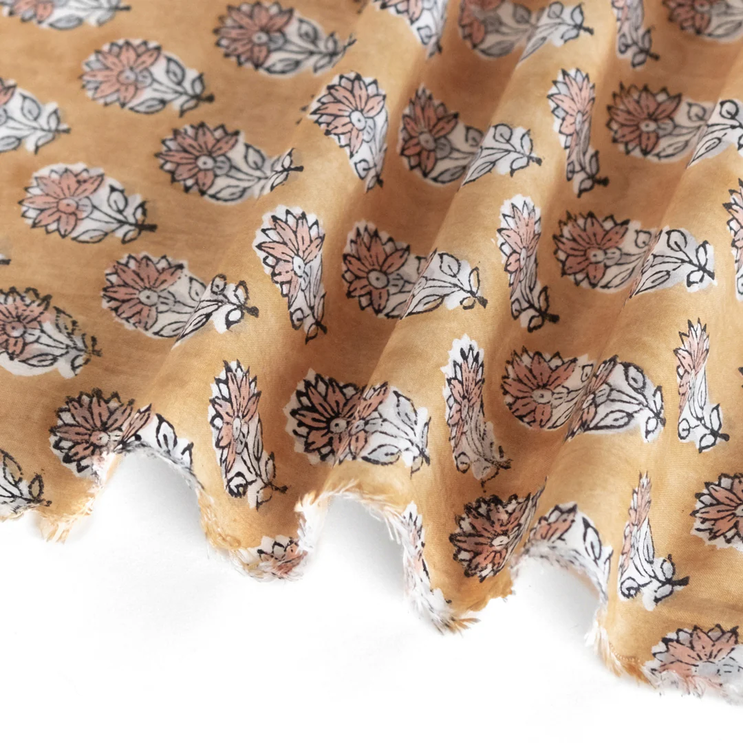 Bloom Block Printed Organic Cotton Batiste - Biscuit/Dusty Peach - Image 3