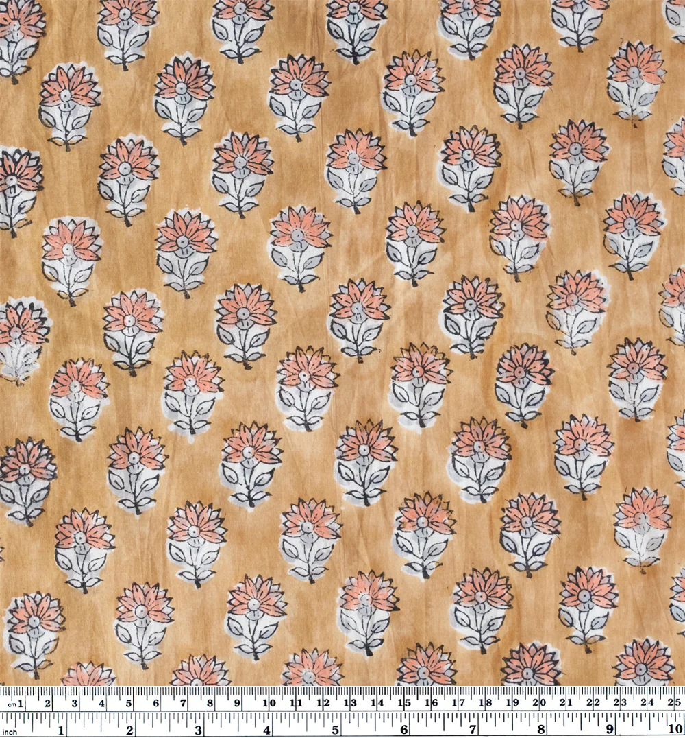 Bloom Block Printed Organic Cotton Batiste - Biscuit/Dusty Peach - Image 4