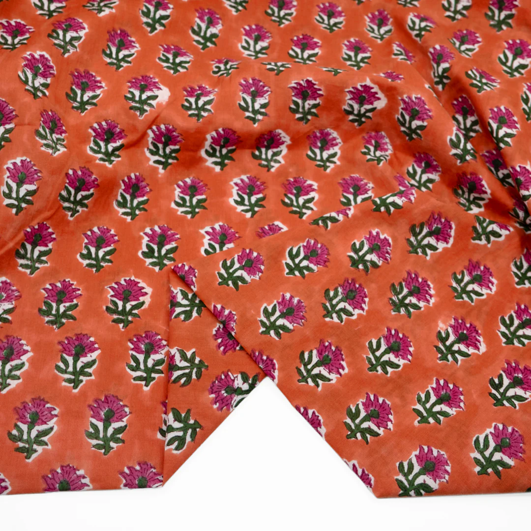 Bloom Block Printed Organic Cotton Batiste - Blood Orange/Jam