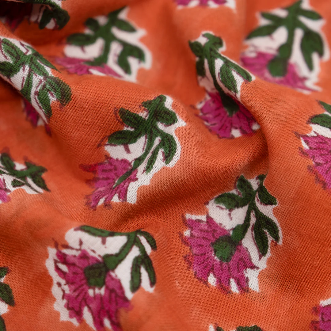 Bloom Block Printed Organic Cotton Batiste - Blood Orange/Jam - Image 2