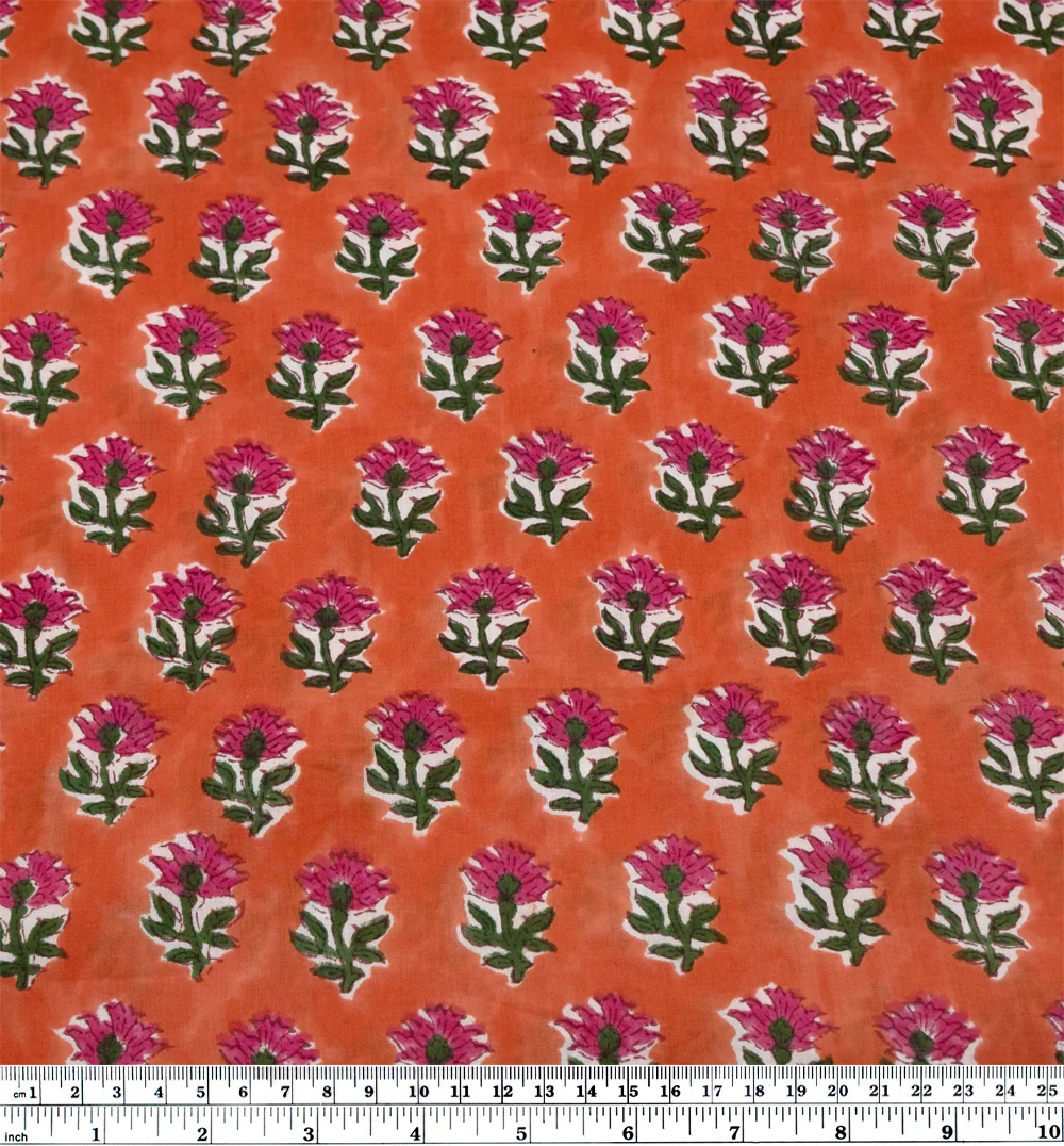 Bloom Block Printed Organic Cotton Batiste - Blood Orange/Jam - Image 3