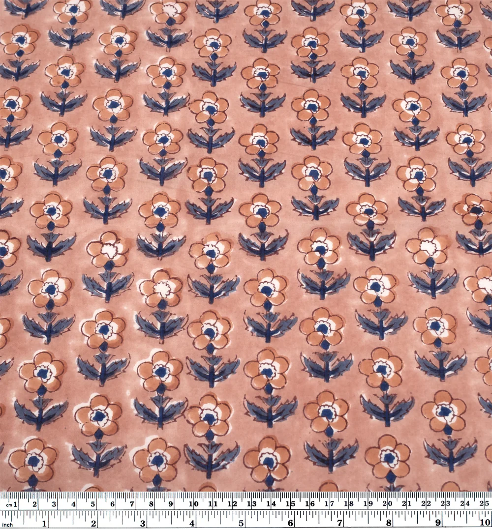 Bloom Block Printed Organic Cotton Batiste - Blush/Bluestone/Denim - Image 3