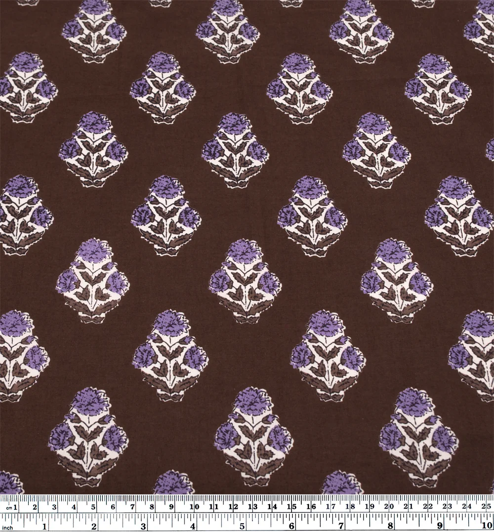 Bloom Block Printed Organic Cotton Batiste - Brownie/White/Lavender - Image 3