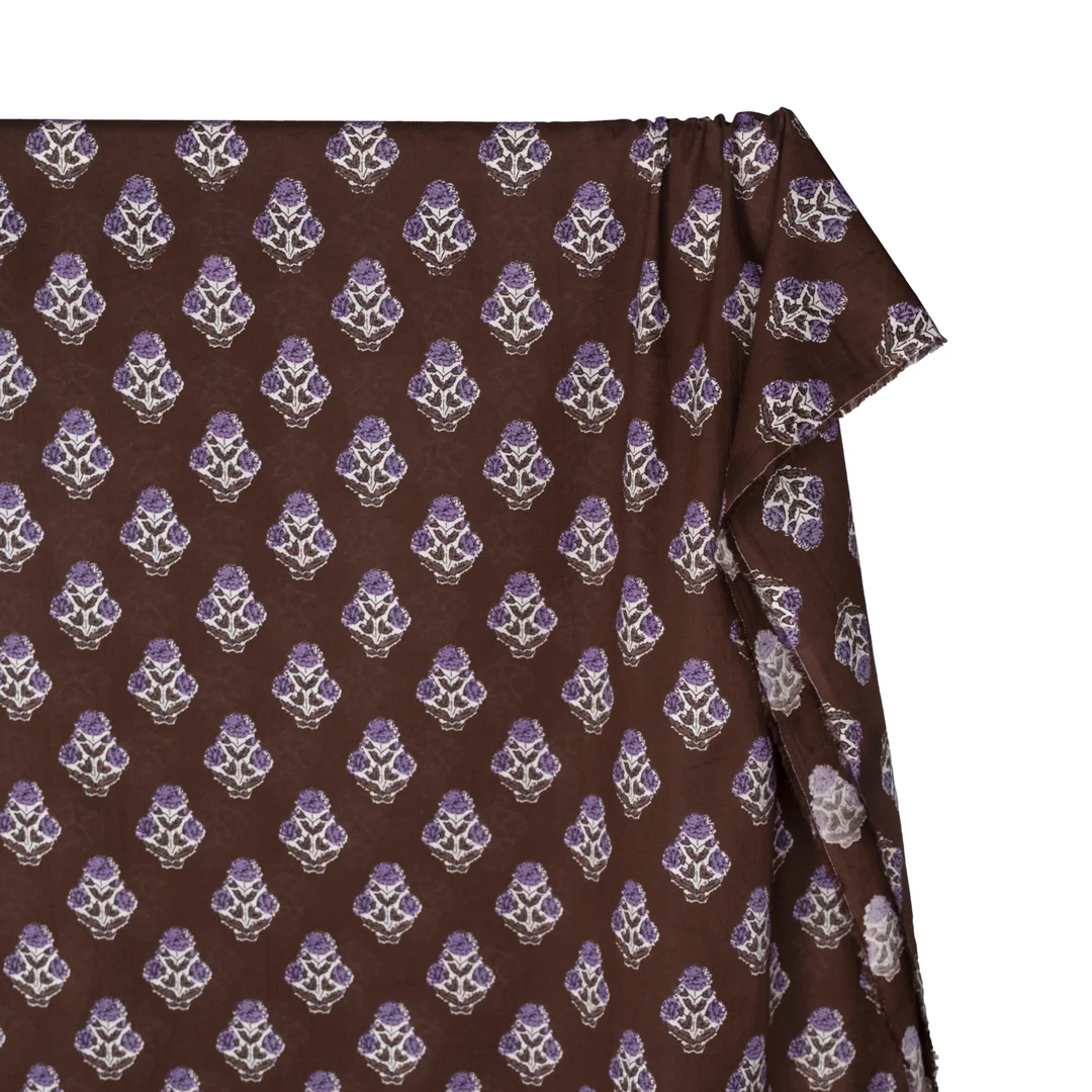 Bloom Block Printed Organic Cotton Batiste - Brownie/White/Lavender - Image 4