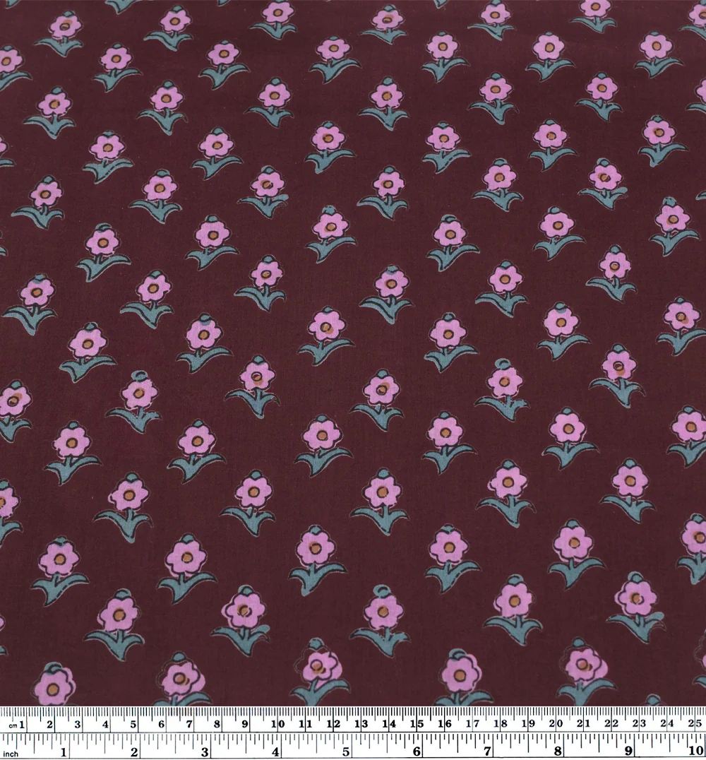 Bloom Block Printed Organic Cotton Batiste - Burgundy/Dahlia/Jade - Image 3