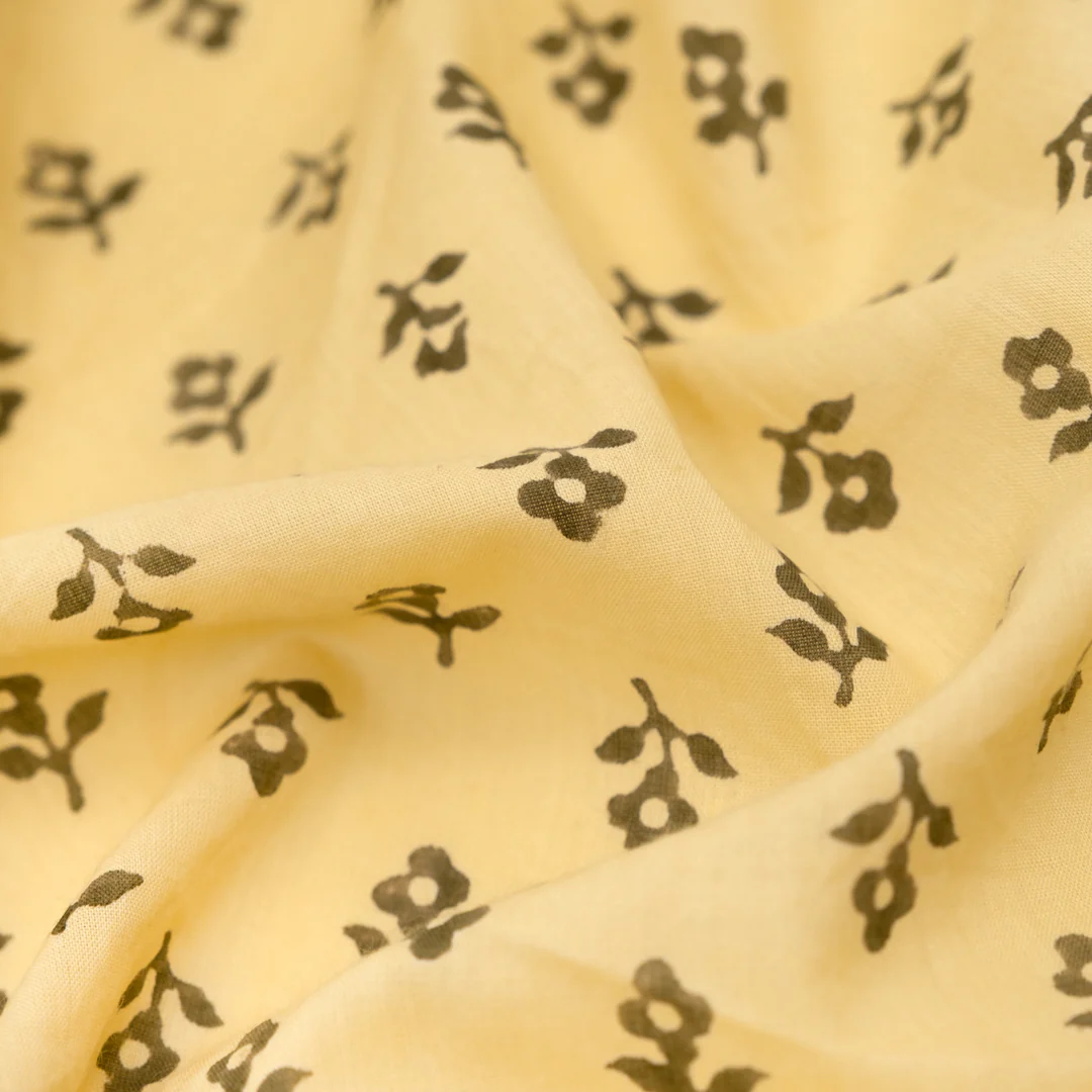 Bloom Block Printed Organic Cotton Batiste - Buttercup/Olive