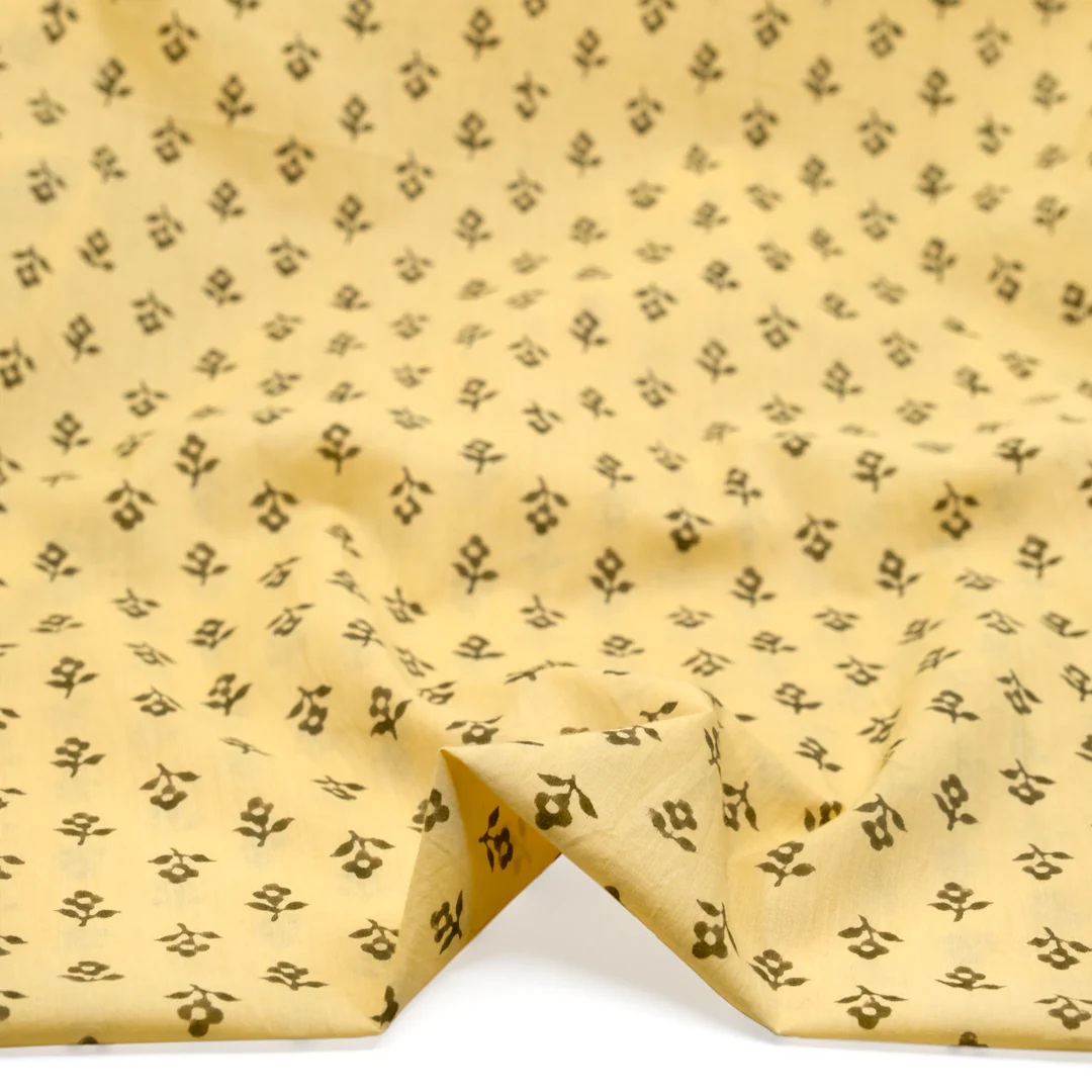 Bloom Block Printed Organic Cotton Batiste - Buttercup/Olive - Image 2
