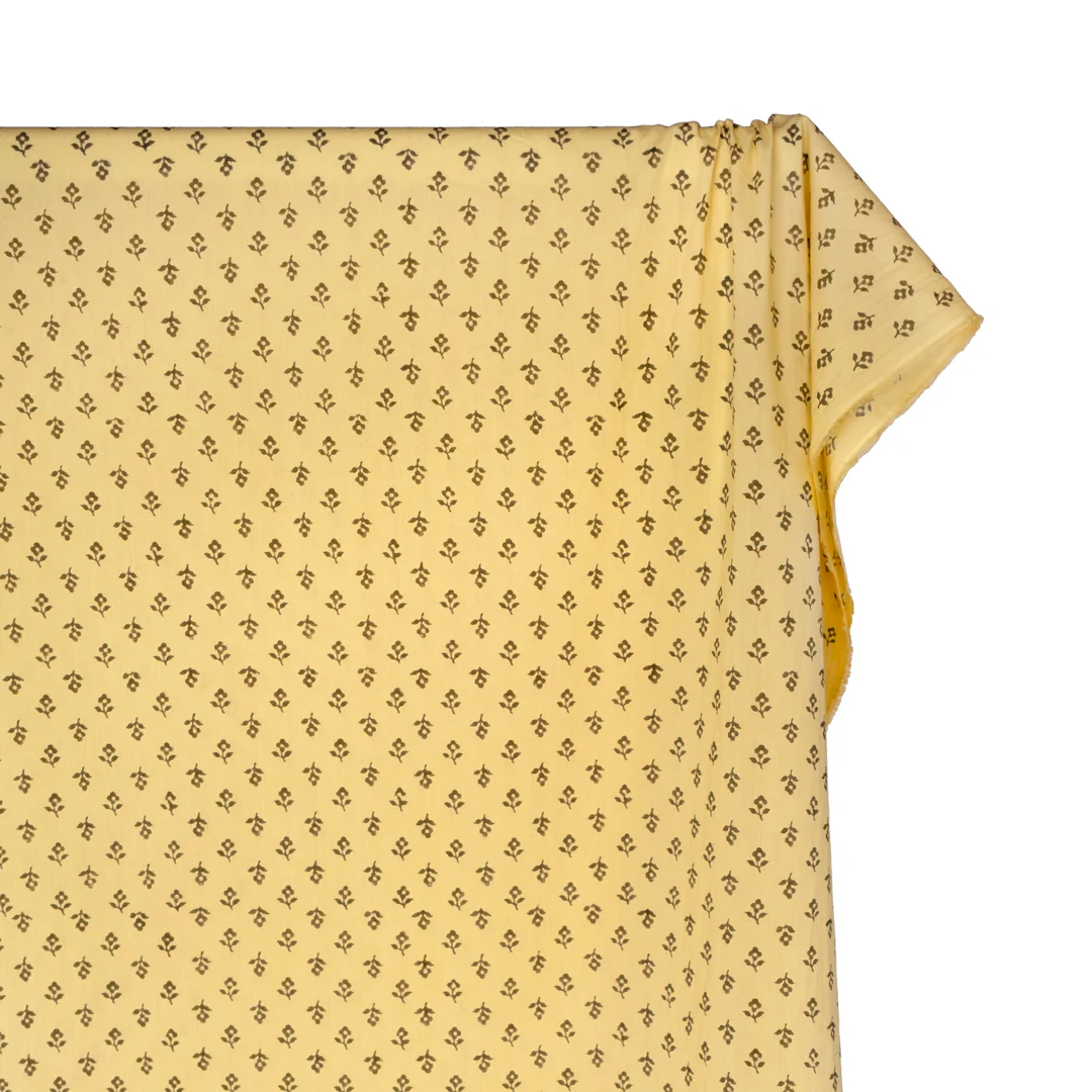 Bloom Block Printed Organic Cotton Batiste - Buttercup/Olive - Image 3