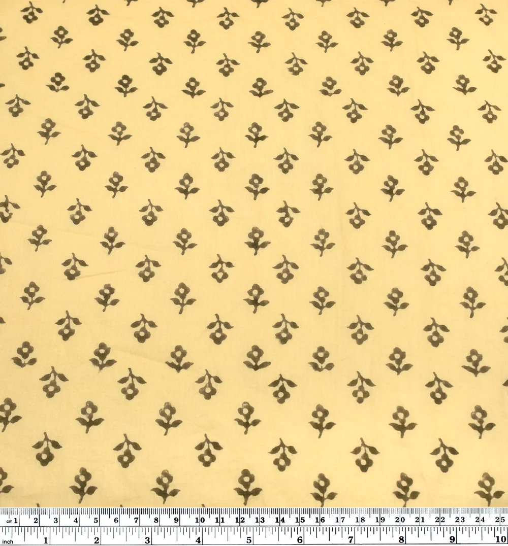 Bloom Block Printed Organic Cotton Batiste - Buttercup/Olive - Image 4