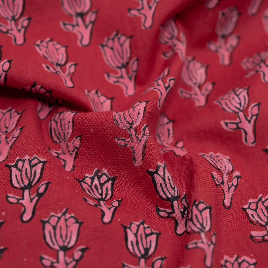 Bloom Block Printed Organic Cotton Batiste - Cherry/Taffy
